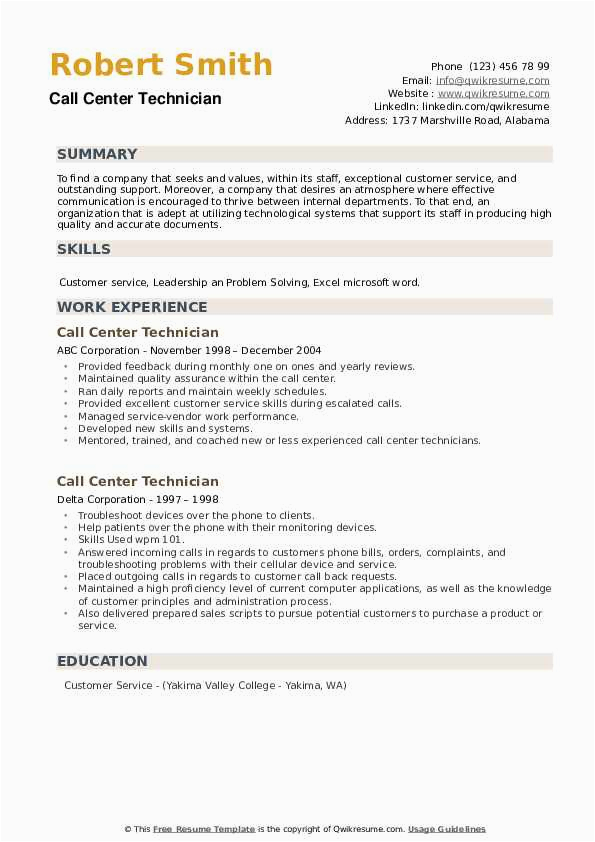 Sample Resume for Technical Support Executive In Bpo Call Center Technician Resume Samples