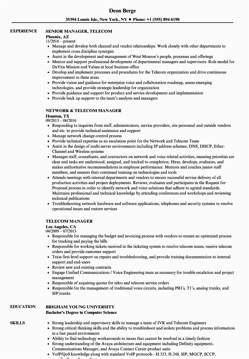 Sample Resume for Telecom Operations Manager Tele Munication Engineer Cv Template February 2021