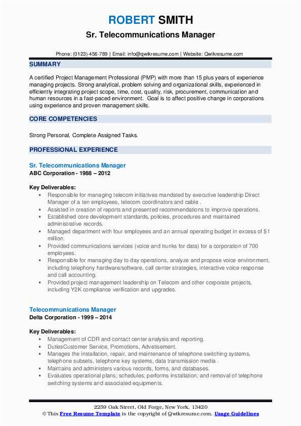 Sample Resume for Telecom Operations Manager Tele Munications Manager Resume Samples