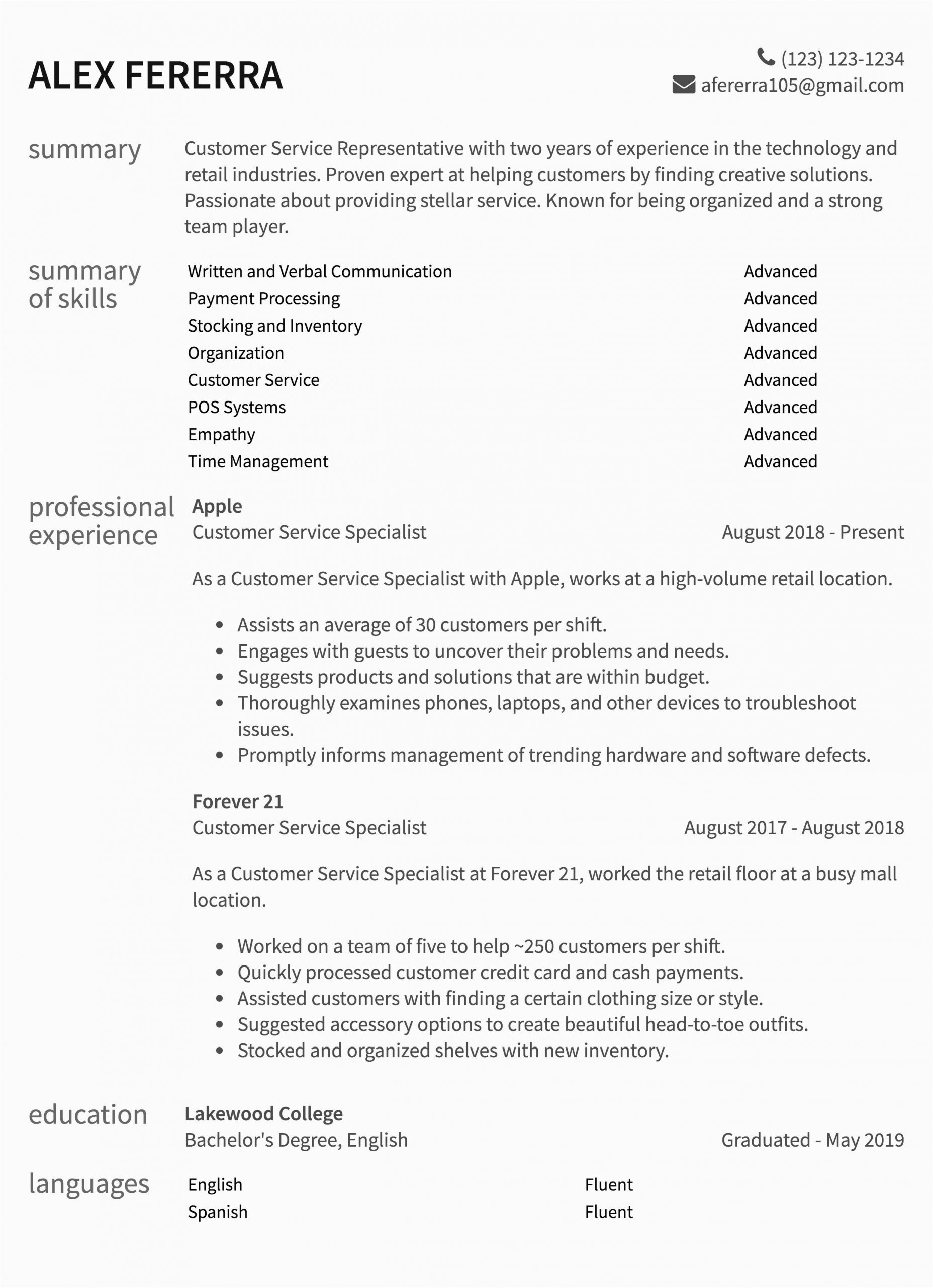 Sample Resume for Telemarketing Customer Service Best Call Center Customer Service One Page Resume Sample