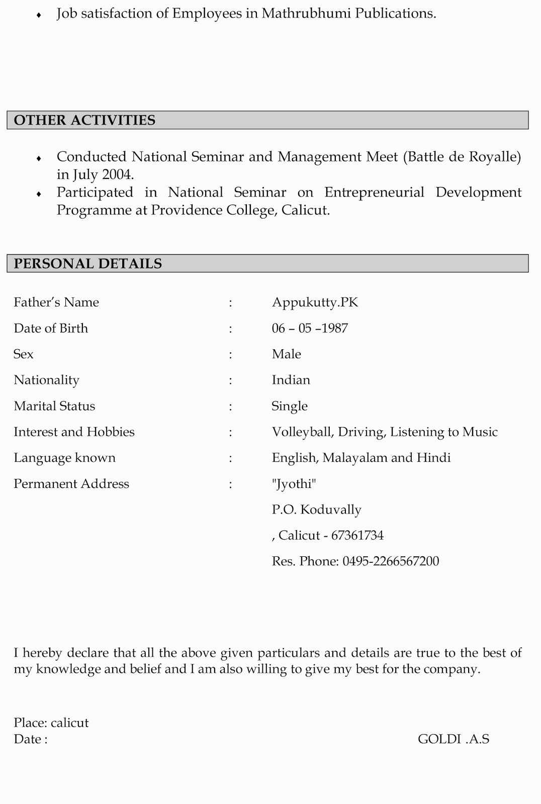 Sample Resume format for Marriage Proposal 8 9 Biodata formats for Marriage Aikenexplorer