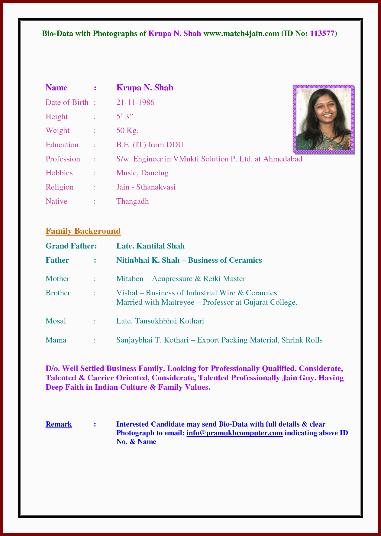 Sample Resume format for Marriage Proposal Image Result for Indian Marriage Biodata Word format Free