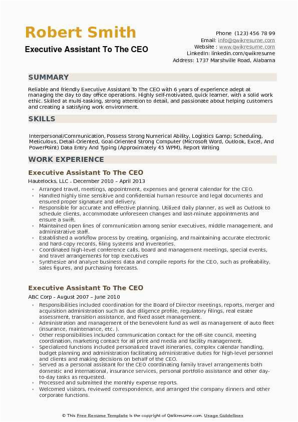 Sample Resume Of Executive assistant to Ceo Executive assistant to the Ceo Resume Samples