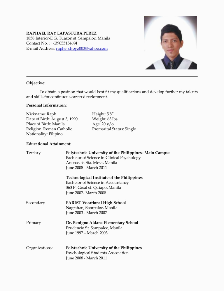Sample Resume Philippines with Work Experience Latest Resume