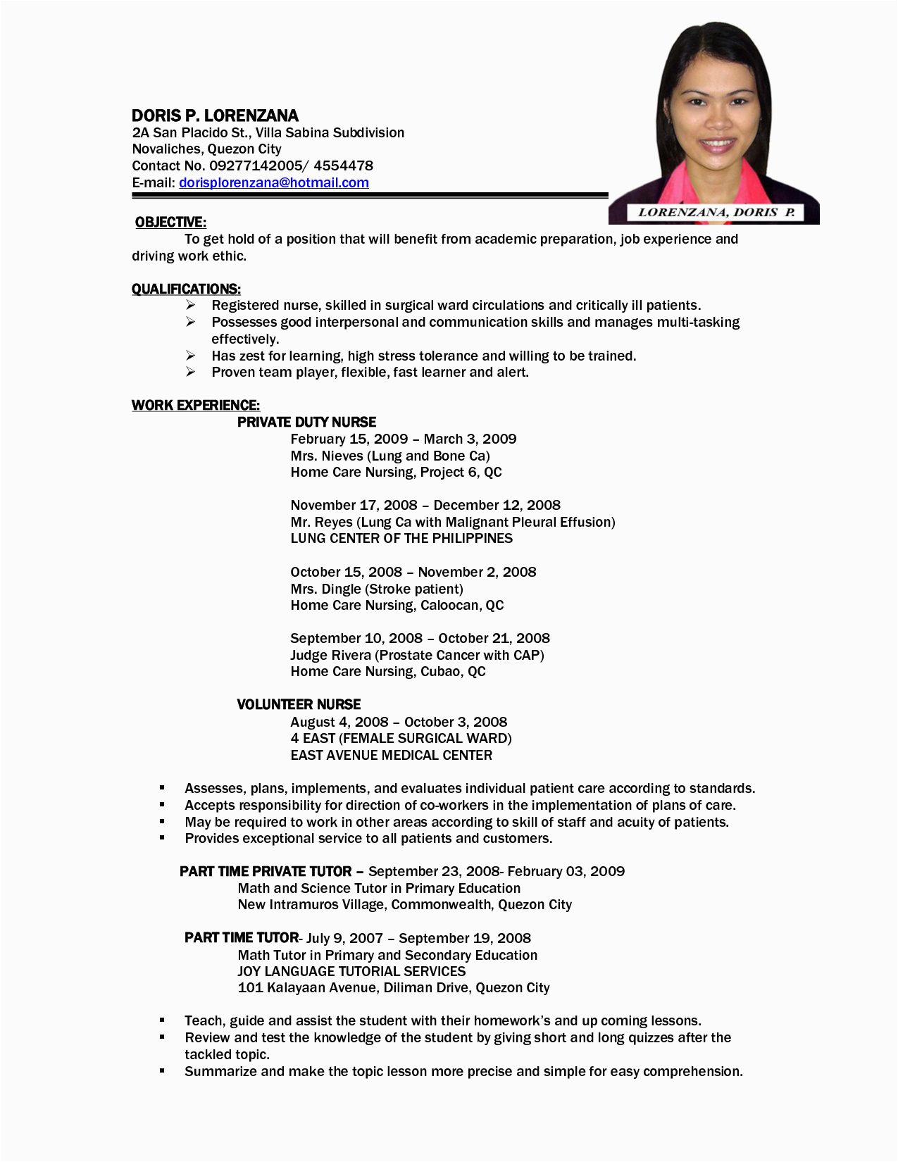 Sample Resume Philippines with Work Experience Resume Objective Sample Philippines Best Resume Examples