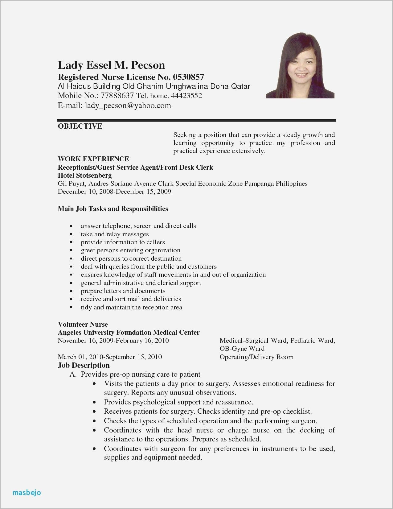 Sample Resume Philippines with Work Experience Sample Resume Puter Technician Philippines Valid