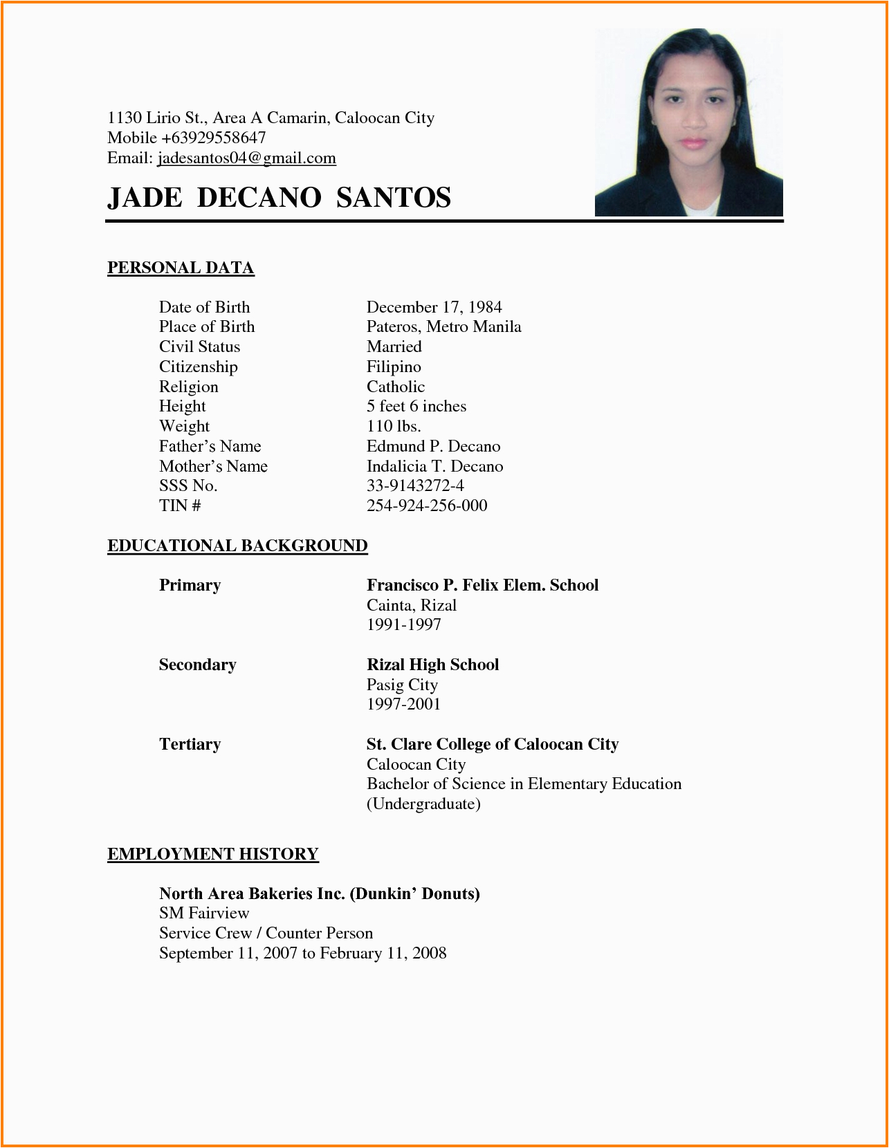 Sample Resume Philippines with Work Experience Simple Resume Sample Philippines