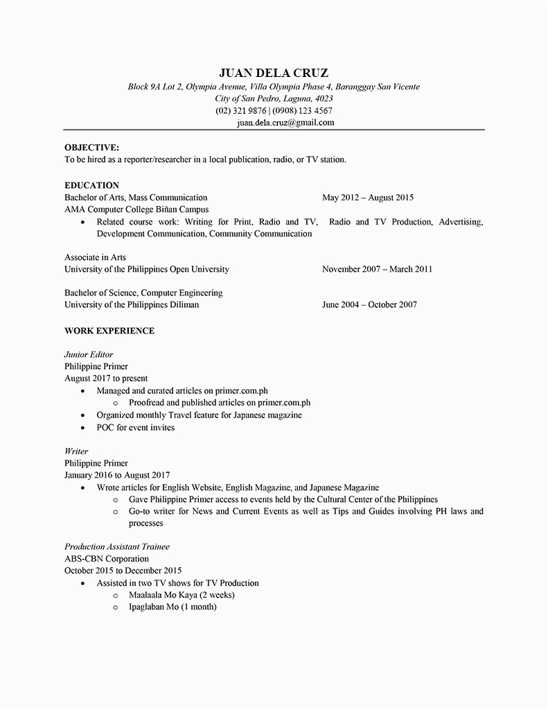 Sample Resume Philippines with Work Experience Tips for Writing A Resume