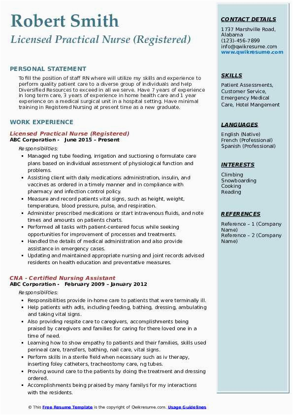 Sample Resume Registered Nurse Long Term Care Licensed Practical Nurse Resume Samples