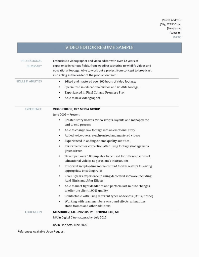 Sample Resume that Can Be Edited Video Editor Resume Samples Templates and Job Descriptions
