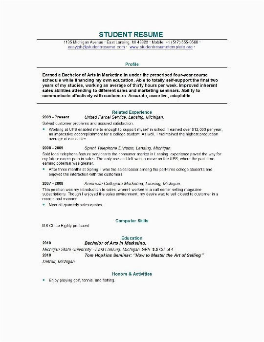 Sample Resume while Still In College Sample Resume for College Students Still In School