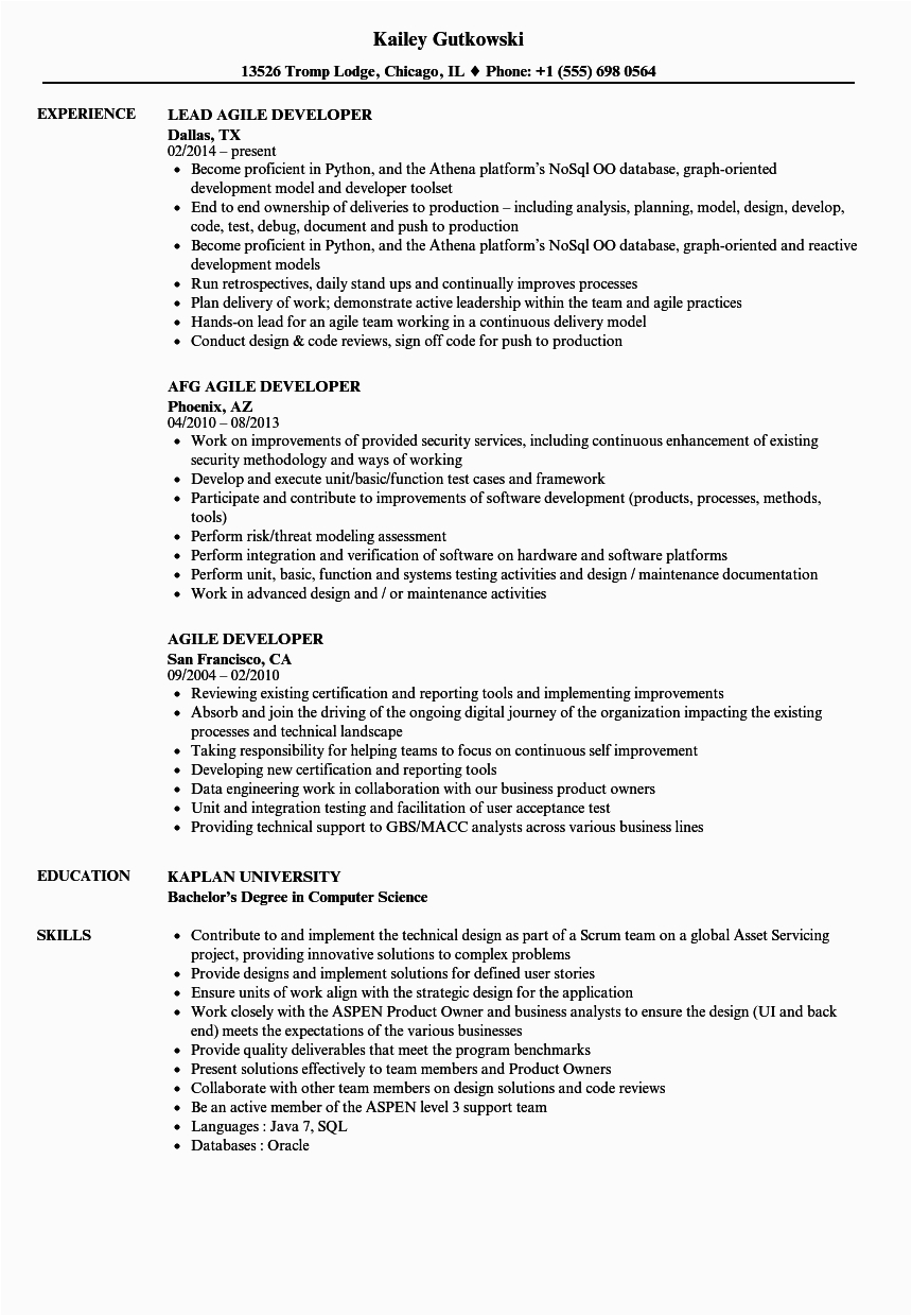 Sample Resume with Agile Experience for Testing Agile Developer Resume Samples