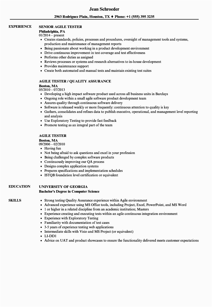 Sample Resume with Agile Experience for Testing Agile Tester Resume Samples