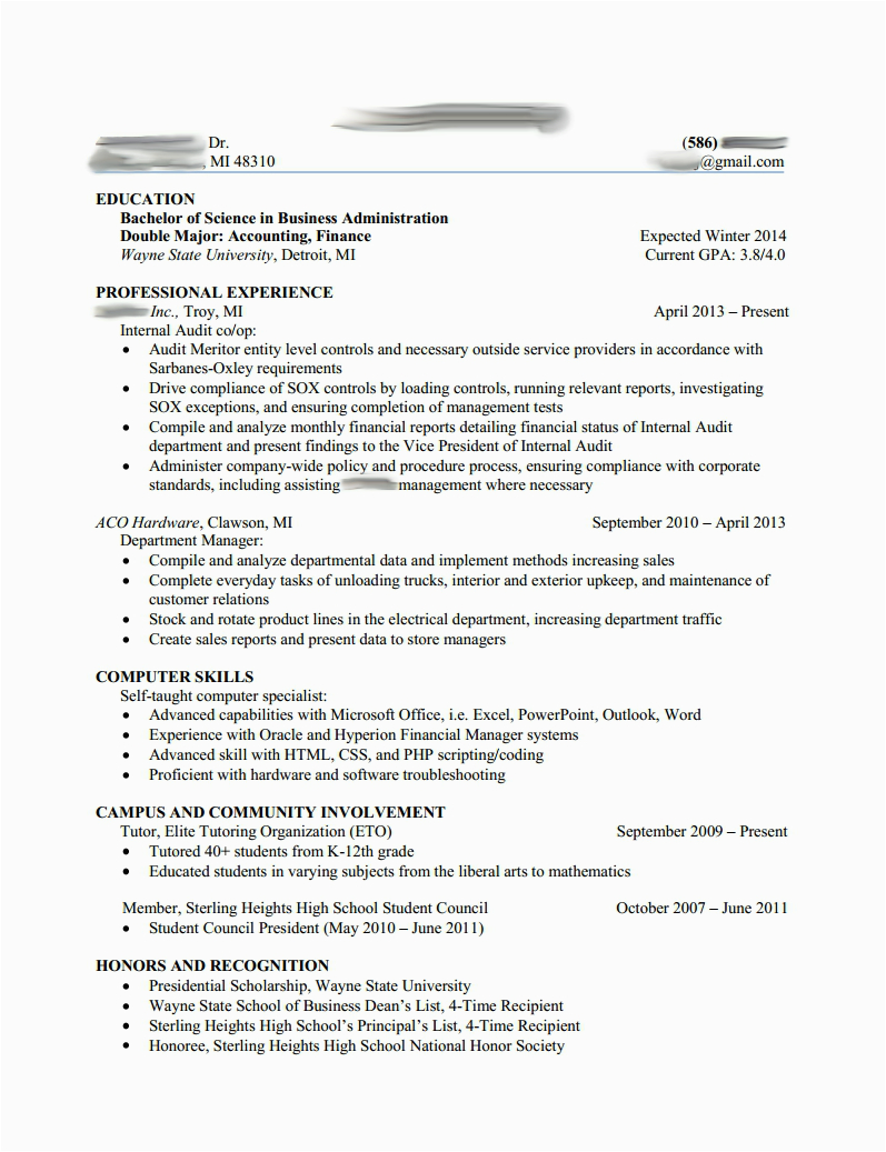 Sample Resume with Big 4 Experience Aiming for A Big 4 Internship Please Critique My Résumé