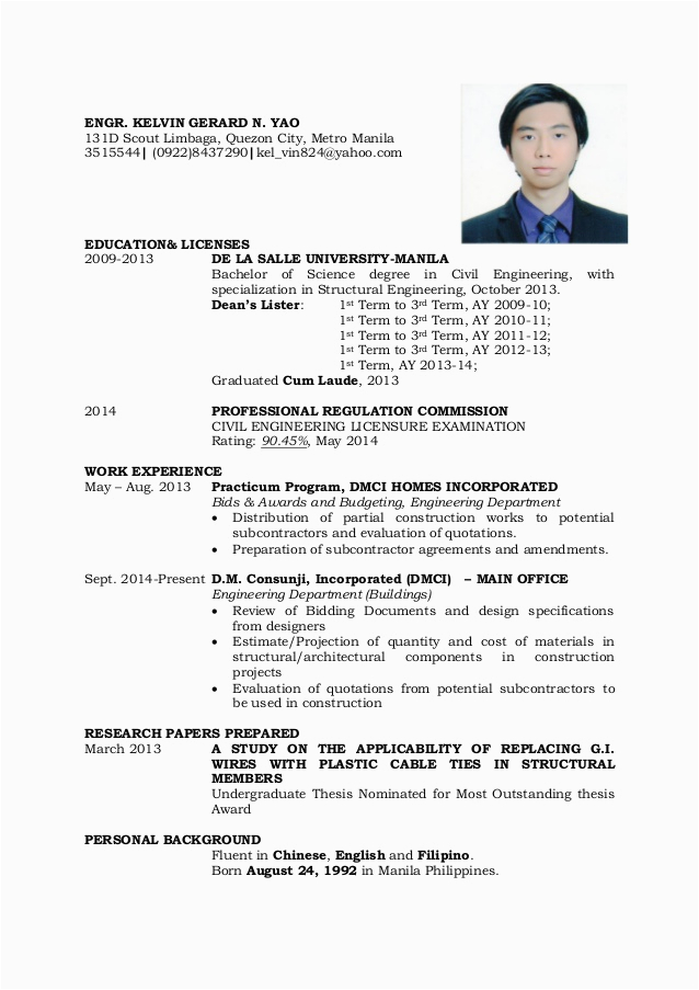 Sample Resume with Civil Service Eligibility Resume
