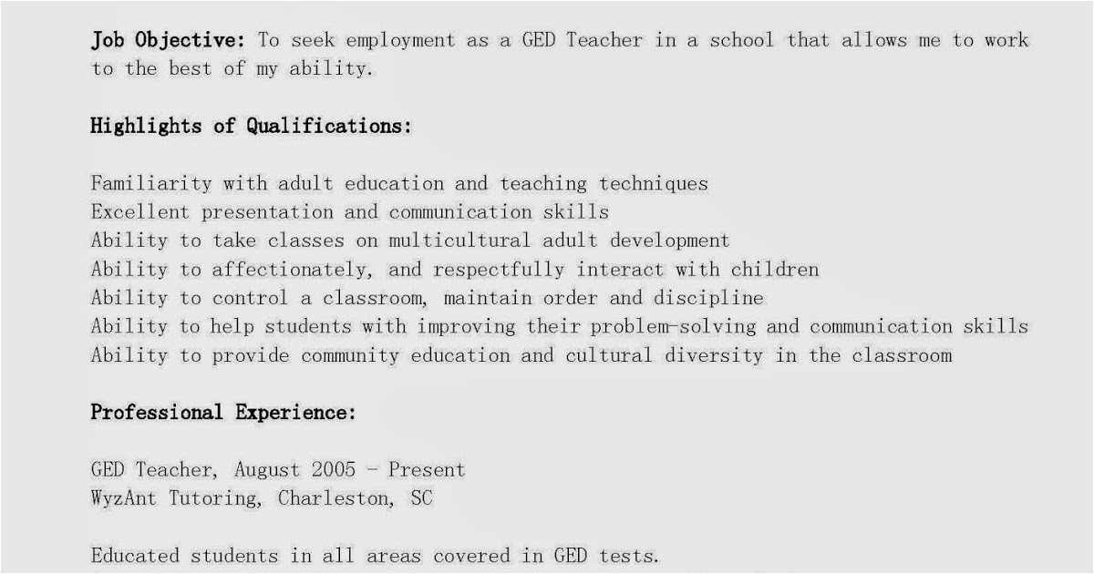 Sample Resume with Ged as Education Resume Samples Ged Teacher Resume Sample