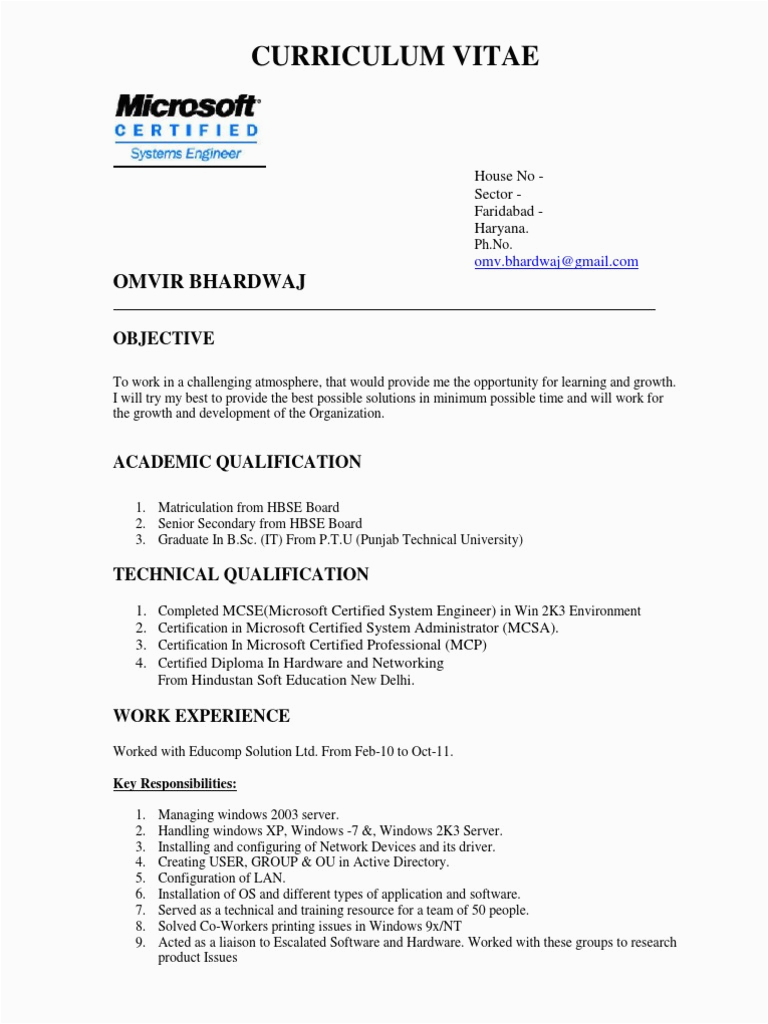Sample Resume with Microsoft Certification Logo Resume Sample