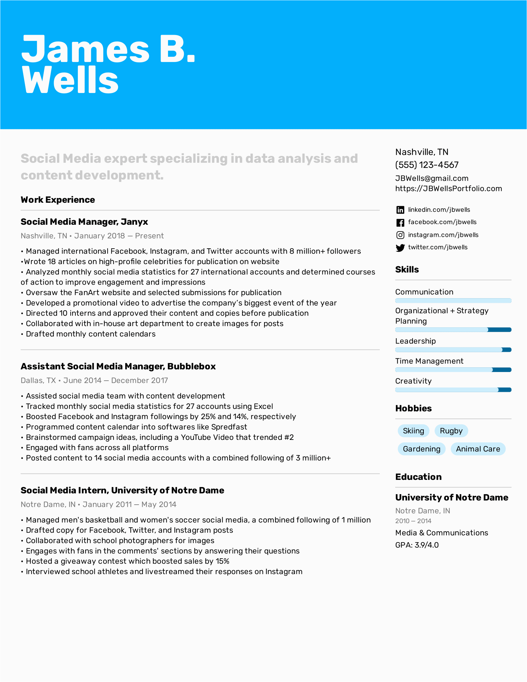Sample Resume with social Media Links social Media Manager Resume Example In 2020
