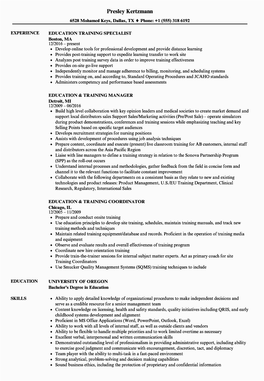 Sample Resume with Trainings and Seminars Resume Examples for Training Specialist Training