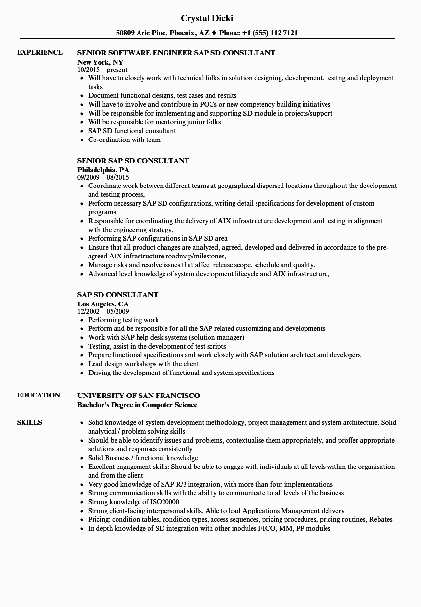 Sap Sd Resume Sample for Experienced Sap Sd Consultant Resume Samples