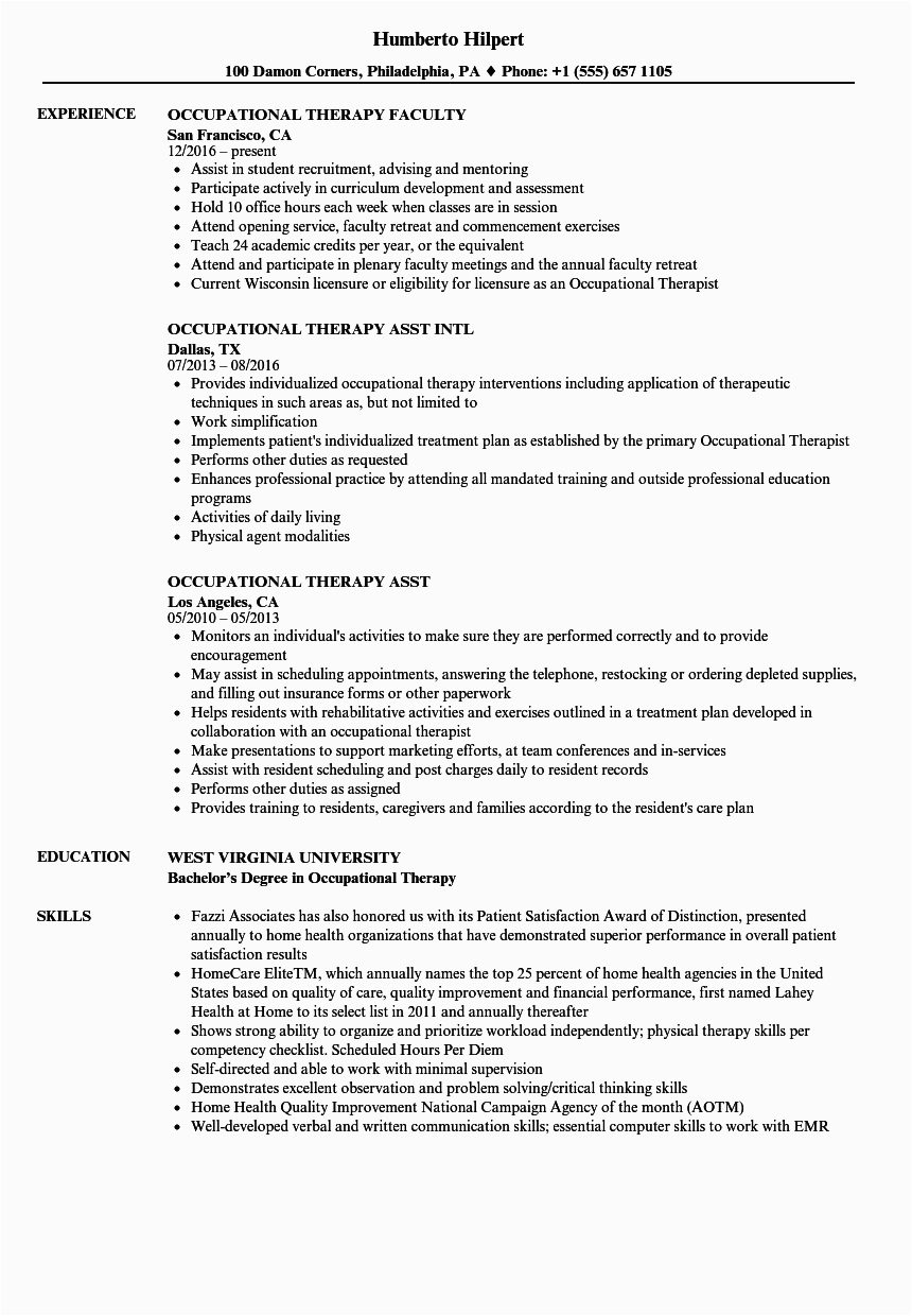School Based Occupational therapy Resume Sample New Grad Occupational therapy Resume Examples Best