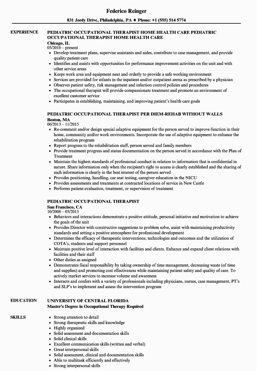 School Based Occupational therapy Resume Sample Resume for Occupational therapy Mryn ism