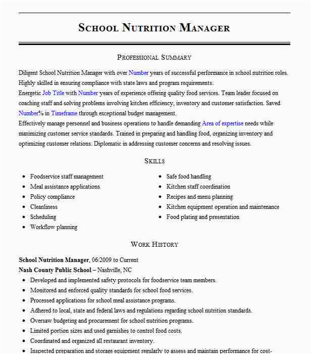 School Food Service Manager Resume Sample School Nutrition Manager Resume Example School Board