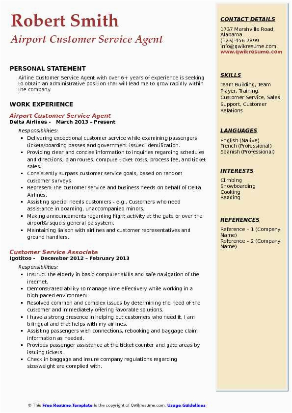 Airport Customer Service Agent Resume Sample