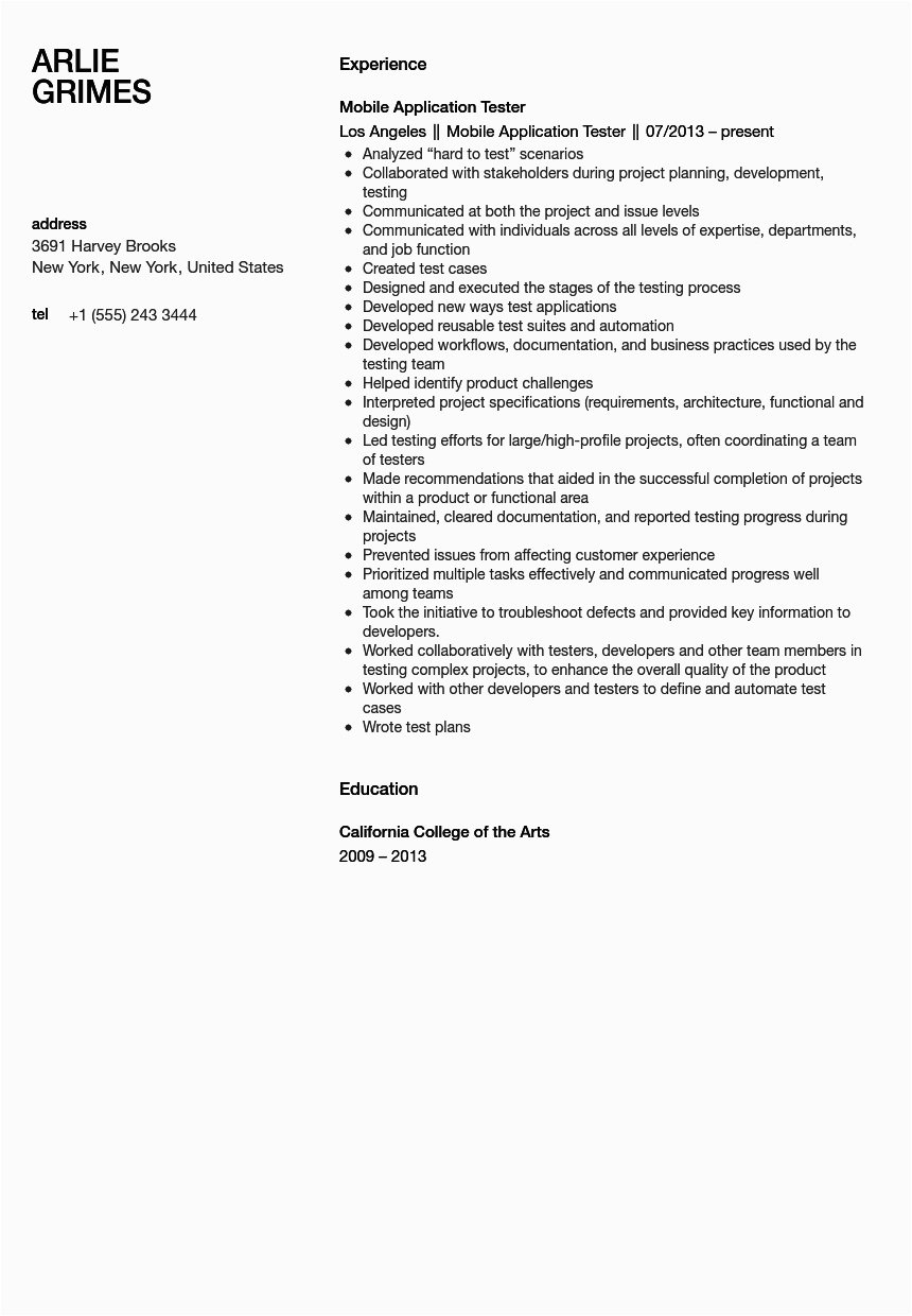 Android Mobile Application Testing Resume Sample Mobile Application Tester Resume Sample