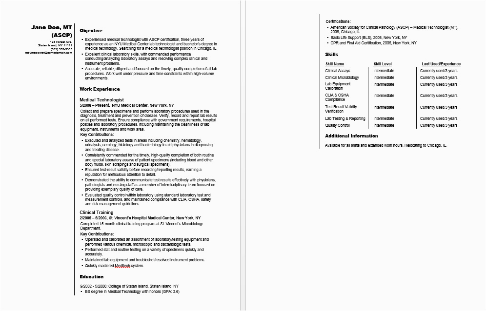 Application Letter and Resume Sample for Medtech Medical Technologist Sample Resume
