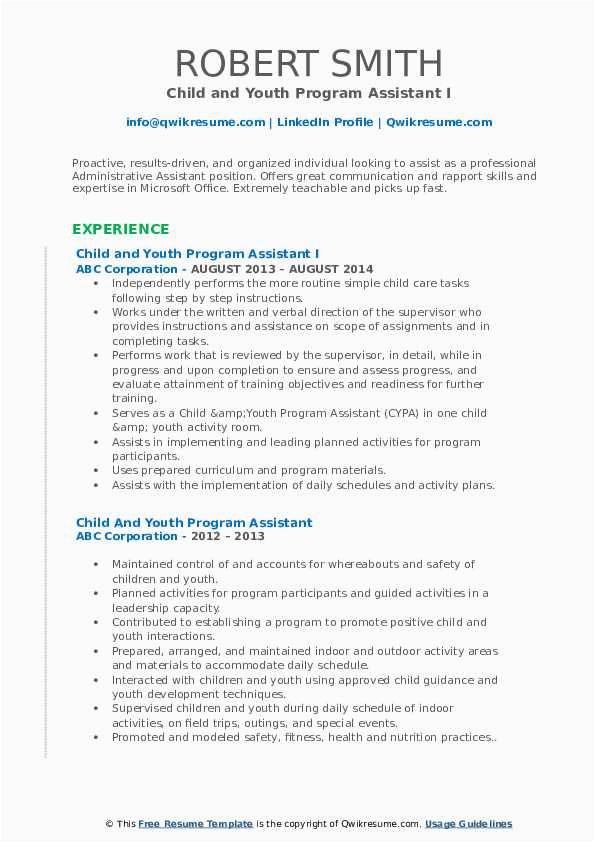 Child and Youth Program assistant Resume Sample Child and Youth Program assistant Resume Samples
