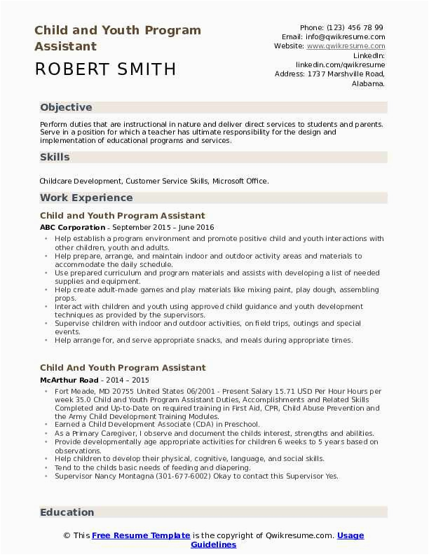 Child and Youth Program assistant Resume Sample Child and Youth Program assistant Resume Samples