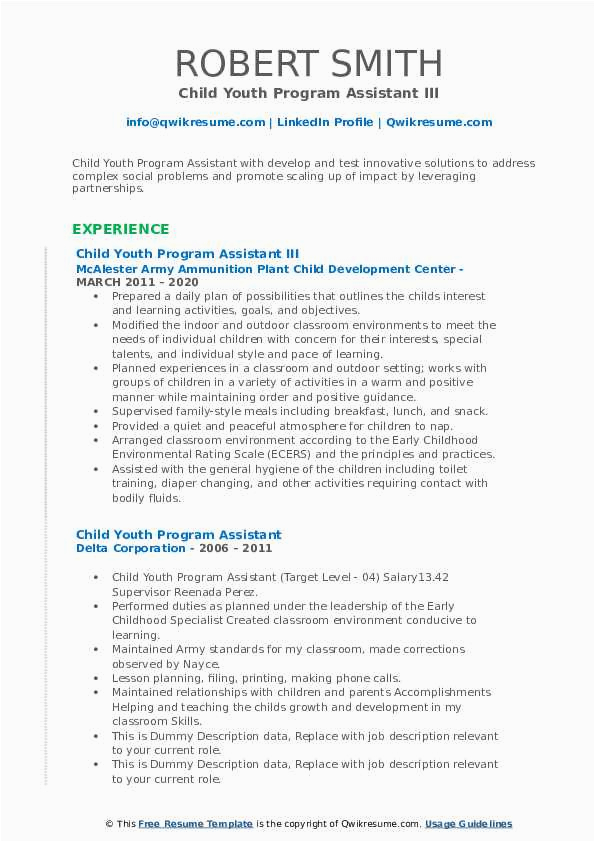 Child and Youth Program assistant Resume Sample Child Youth Program assistant Resume Samples