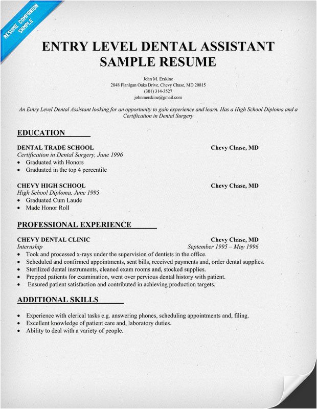 Entry Level Dental assistant Resume Sample Entry Level Dental assistant Resume Sample Dentist