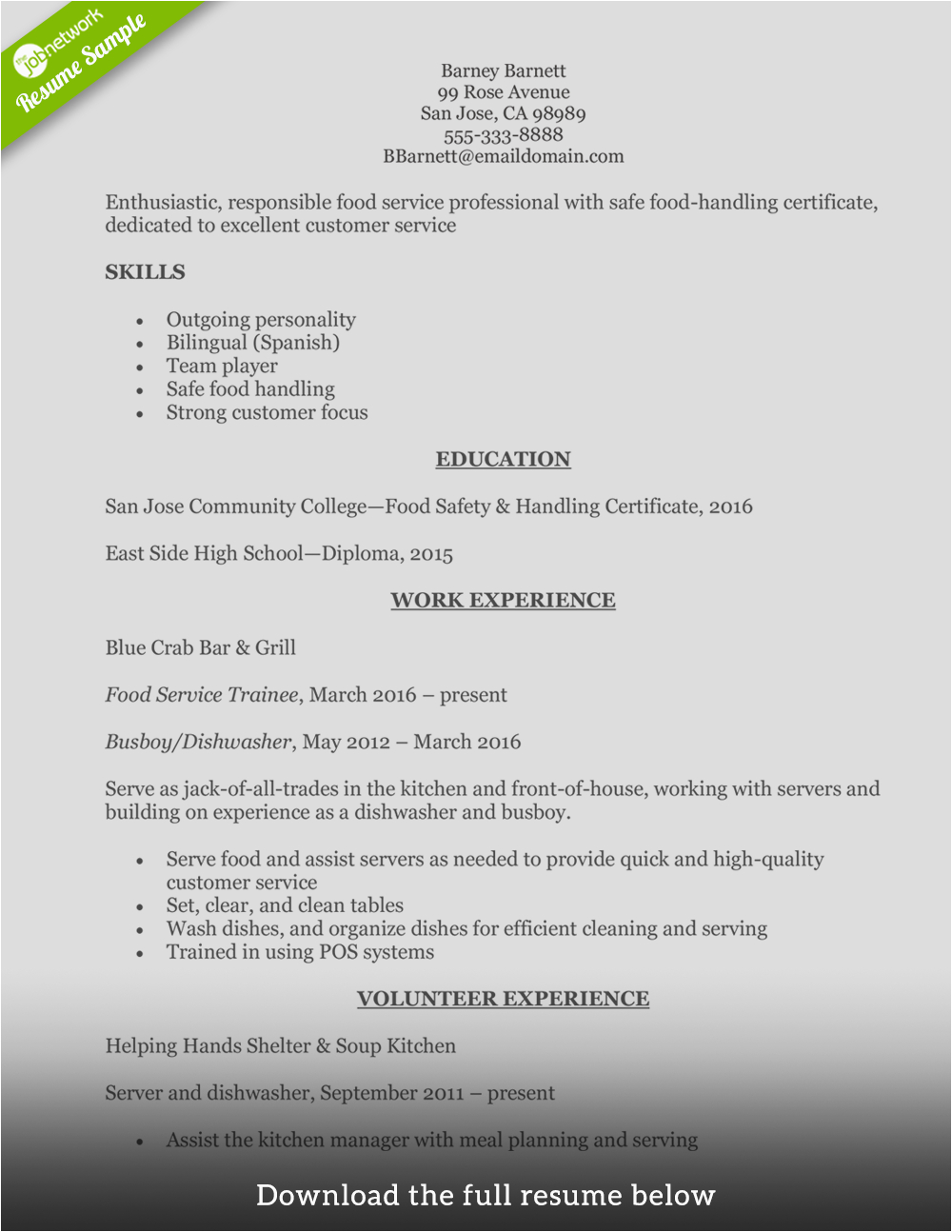 Entry Level Food Service Resume Sample How to Write A Perfect Food Service Resume Examples Included