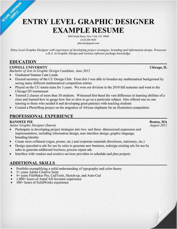 Entry Level Graphic Design Resume Samples Resume Samples and How to Write A Resume