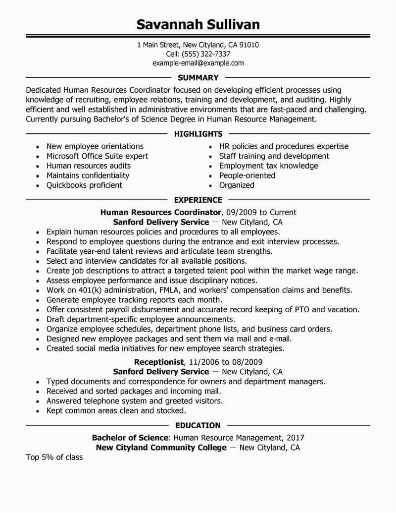 Entry Level Hr Coordinator Resume Sample Best Hr Coordinator Resume Example