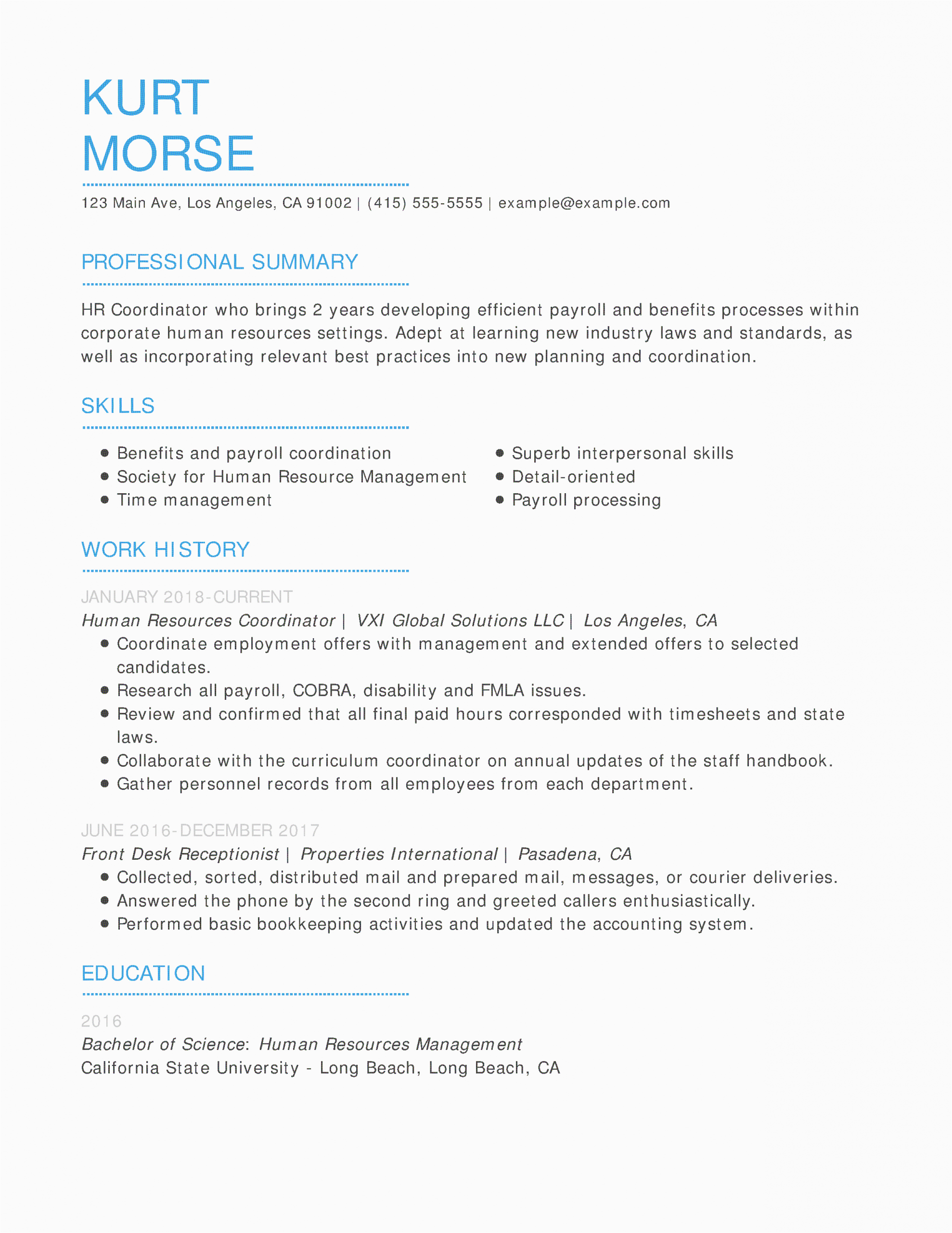 Entry Level Hr Coordinator Resume Sample Free Resume Templates Easy to Customize Line Templates
