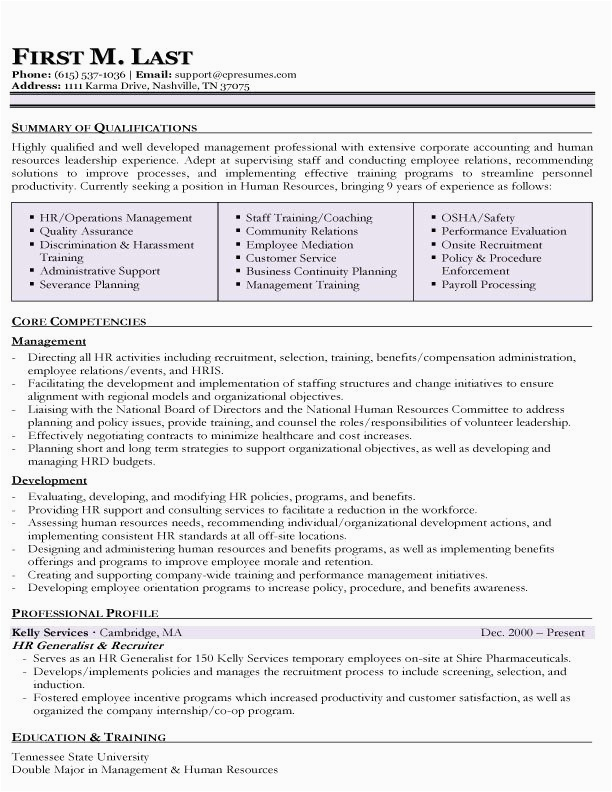 Entry Level Hr Generalist Resume Sample Human Resources Entry Level Resume