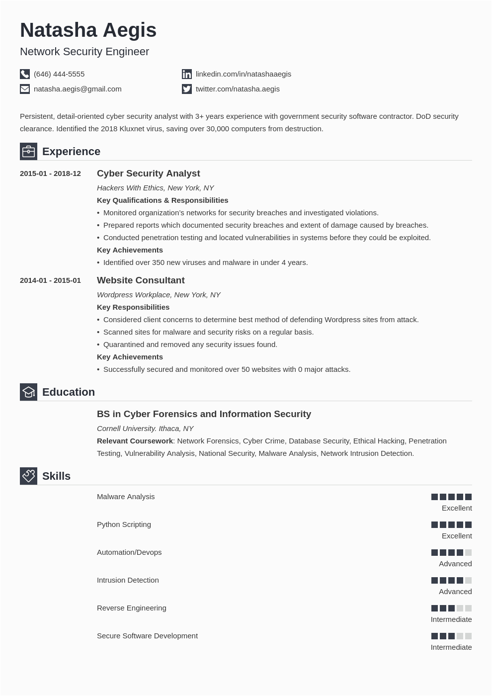 Entry Level Information Security Resume Sample Cyber Security Resume Example Template Iconic In 2020
