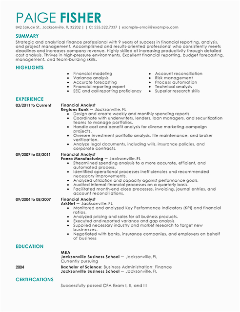 Financial Analyst Resume Sample Fresh Graduate Financial Analyst Resumes – Cnbam