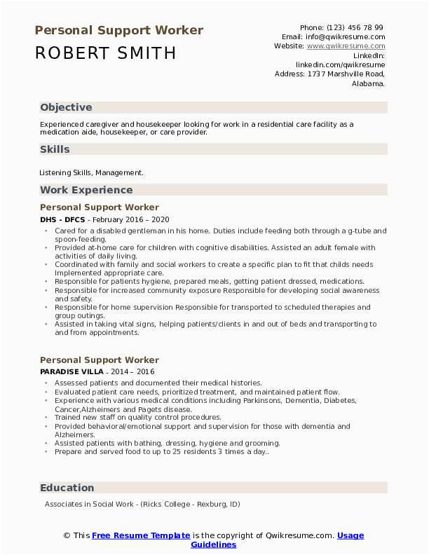 Free Sample Resume for Disability Support Worker Personal Support Worker Resume Samples