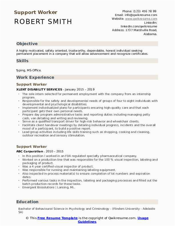 Free Sample Resume for Disability Support Worker Support Worker Resume Samples