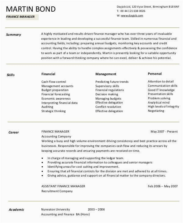 Free Sample Resume for Finance Manager 10 Finance Resume Templates Pdf Doc