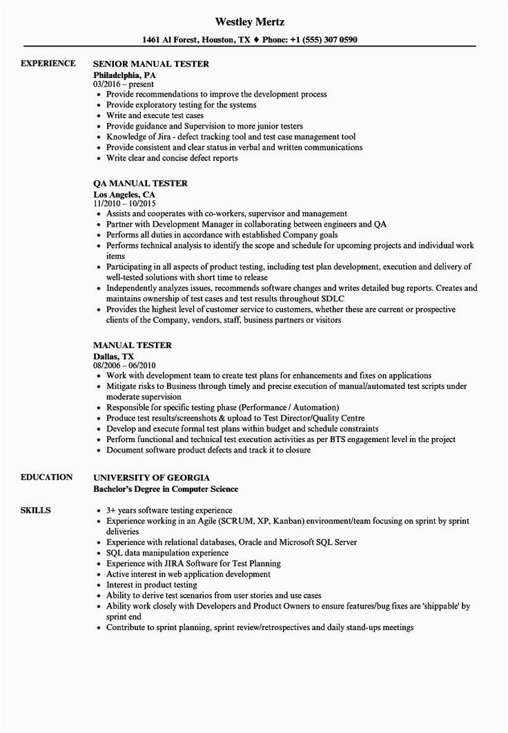 Manual Testing Sample Resume for 2 Years Experience 20 Entry Level Qa Resume In 2020