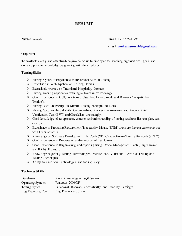 Manual Testing Sample Resume for 4 Years Experience 30 Manual Testing Resume Sample for 5 Years Experience or