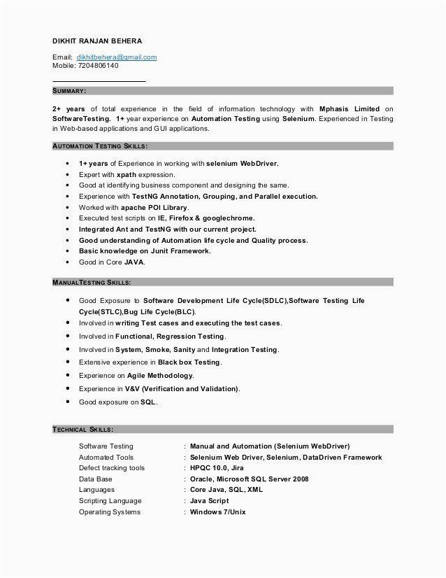 Manual Testing Sample Resumes for Experienced Manual Tester Resume 3 Years Experience Luxury Manual