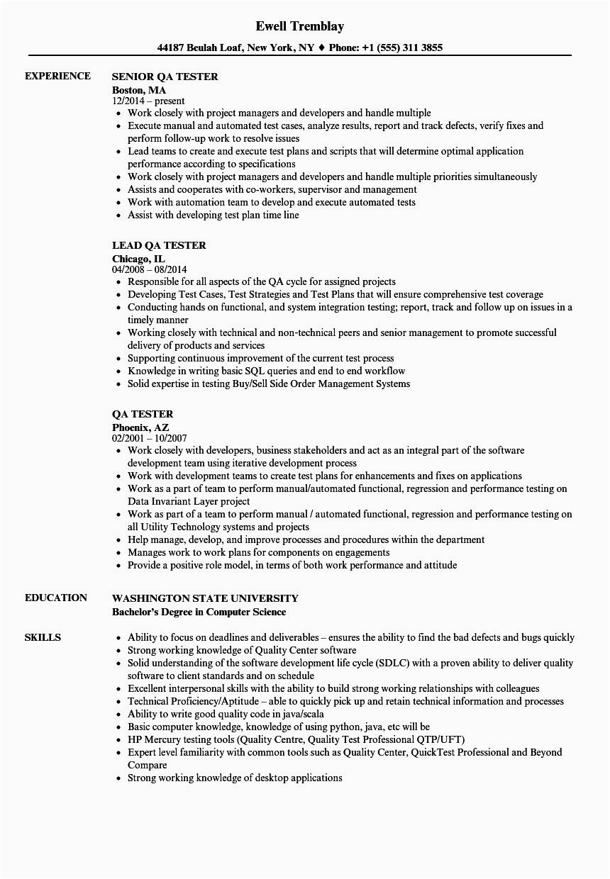 Manual Testing Sample Resumes for Experienced Manual Tester Resume 3 Years Experience Unique Qa Tester