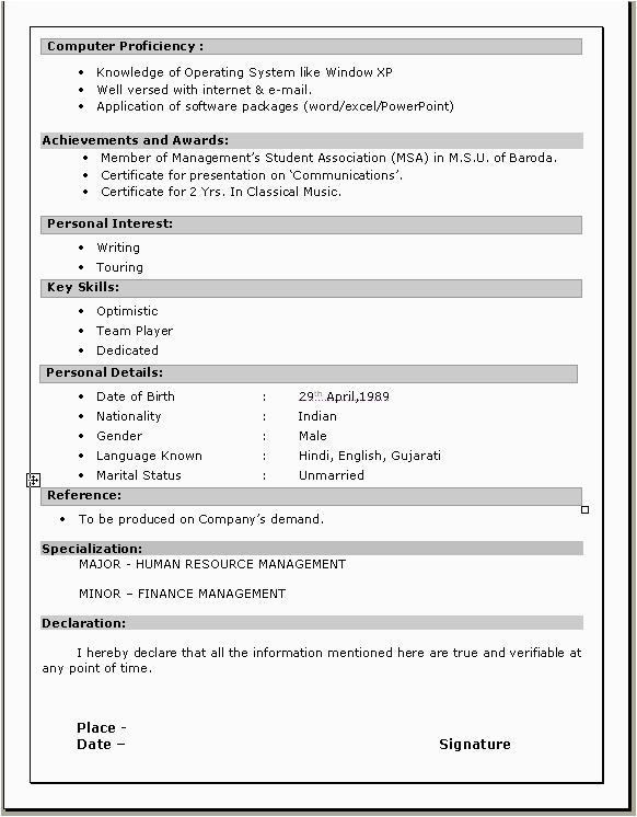 Mba Hr Resume Samples for Experienced Mba Hr Resume In Doc