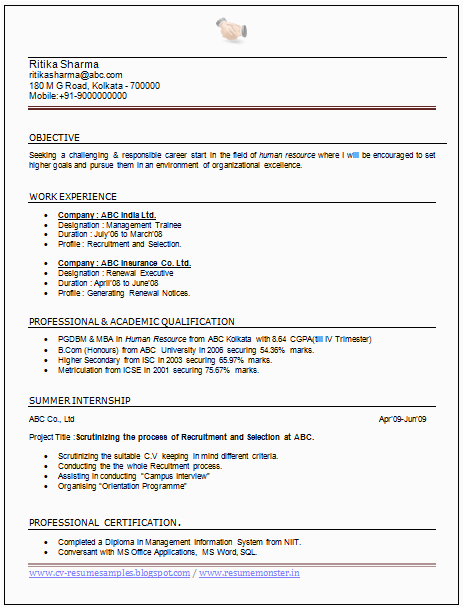 Mba Hr Resume Samples for Experienced Over Cv and Resume Samples with Free Download Mba